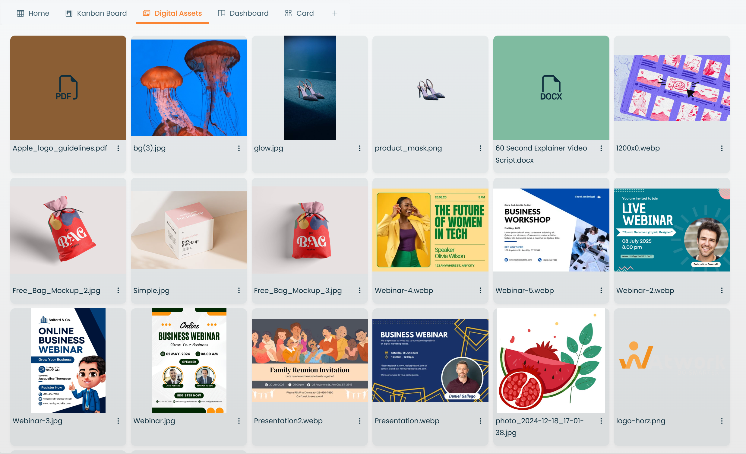 A Gallery View showing items as image cards