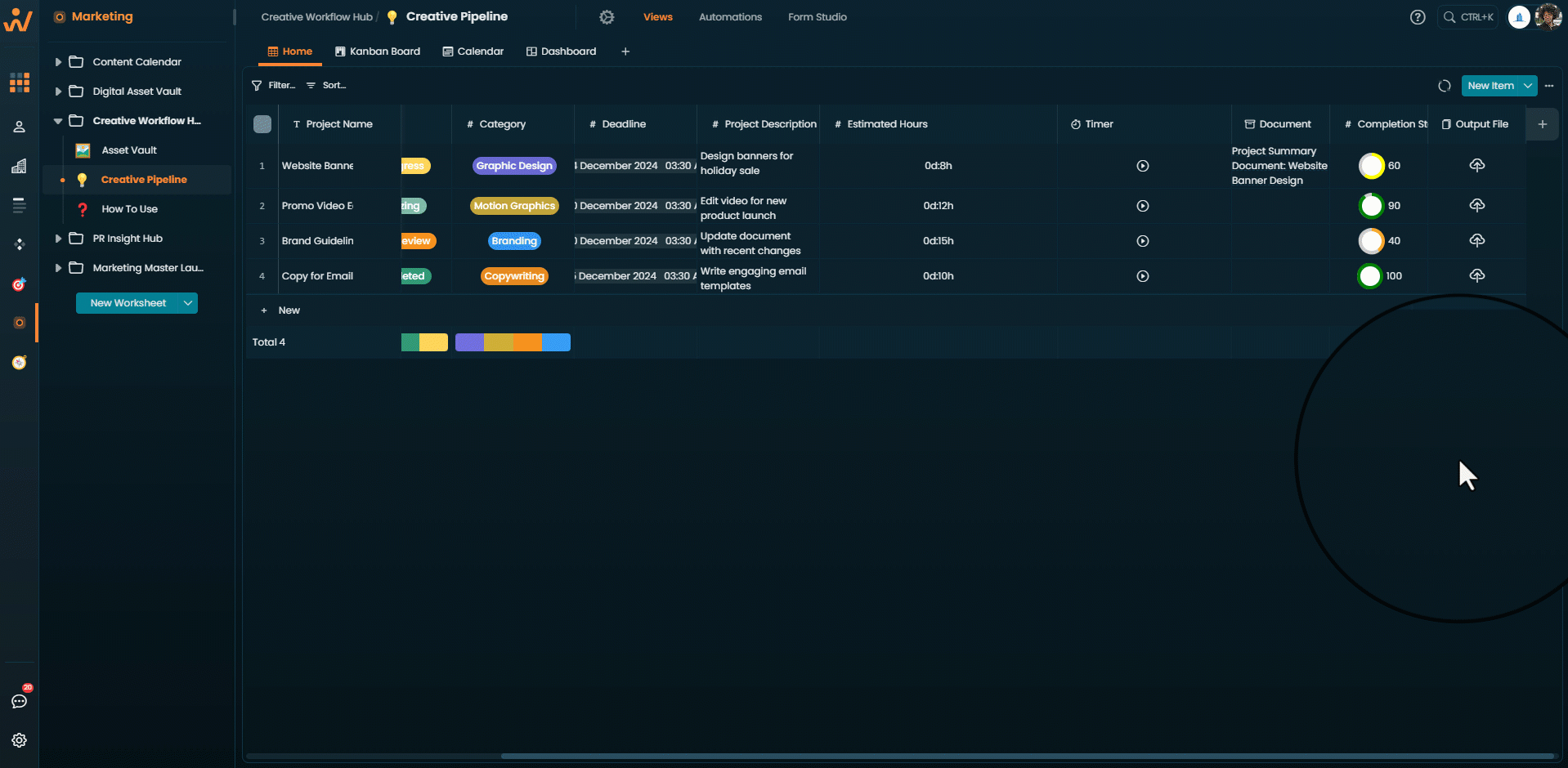 A Document column open in the rich text editor