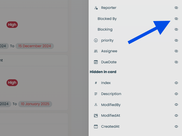 Choosing which fields appear on a Kanban card