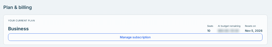 The Plan & billing page with the Manage subscription button under your current plan
