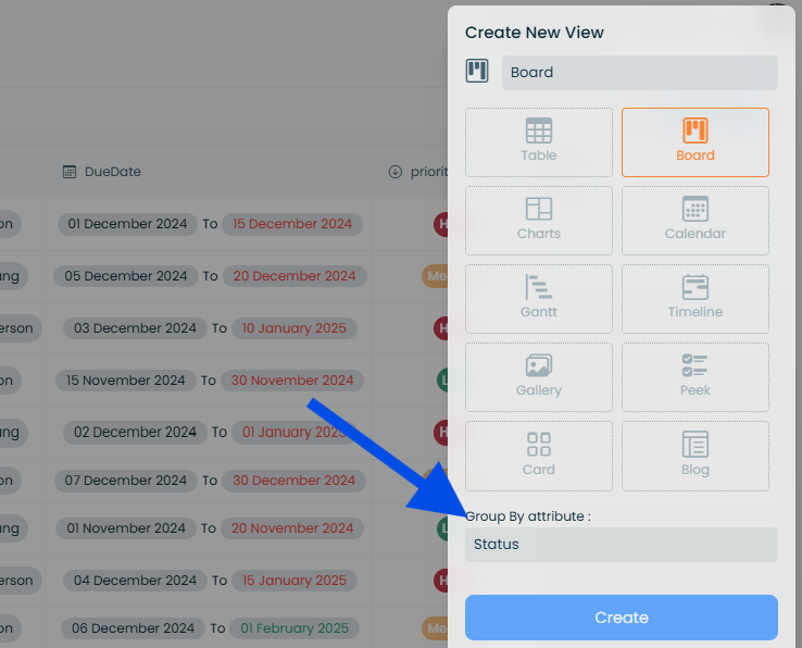 Choosing which table column the Kanban board groups by