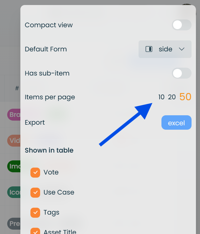 Setting the number of items shown per page