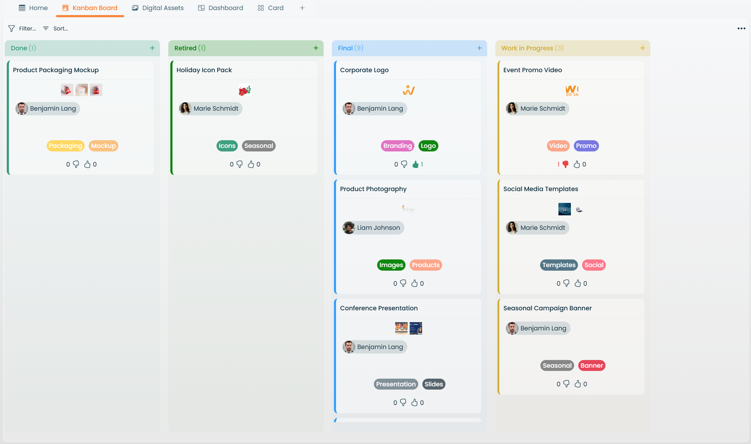 A Board View with tasks arranged in columns