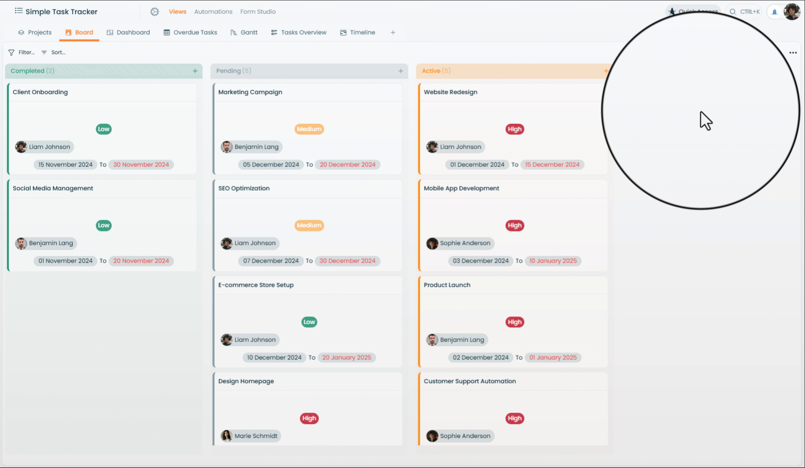 Switching the board grouping from Status to Assigned To