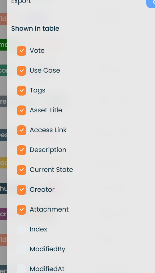 Choosing which columns are shown in the table